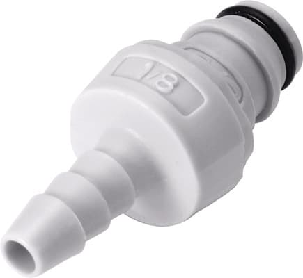 Straight, Thumb Latch - NS1 Non-Spill Series Male to Tube Fitment 3,2mm (1/8") ID, PP (Polypropylene) - Glass Filled Grey, 1/16" Flow