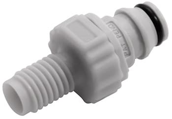 Straight, Thumb Latch - NS1 Non-Spill Series Male to UNF 1/4"-28, PP (Polypropylene) - Glass Filled Grey, 1/16" Flow