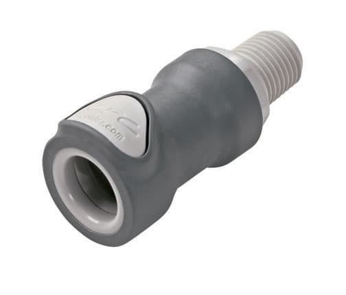Straight, Thumb Latch - NS4 Non-Spill Series Female to NPT 1/4", PP (Polypropylene) - Glass Filled Grey, 1/4" Flow, Plastic Latch