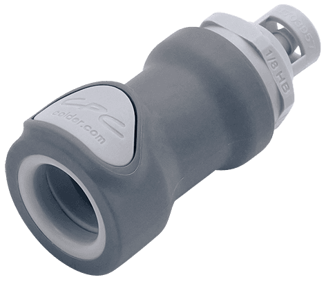 Straight, Thumb Latch - NS4 Non-Spill Series Female to Tube Fitment 3,2mm (1/8") ID, PP (Polypropylene) - Glass Filled Grey, 1/4" Flow, Plastic Latch