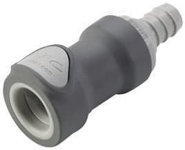 Straight, Thumb Latch - NS4 Non-Spill Series Female to Tube Fitment 9,5mm (3/8") ID, PP (Polypropylene) - Glass Filled Grey, 1/4" Flow, Plastic Latch