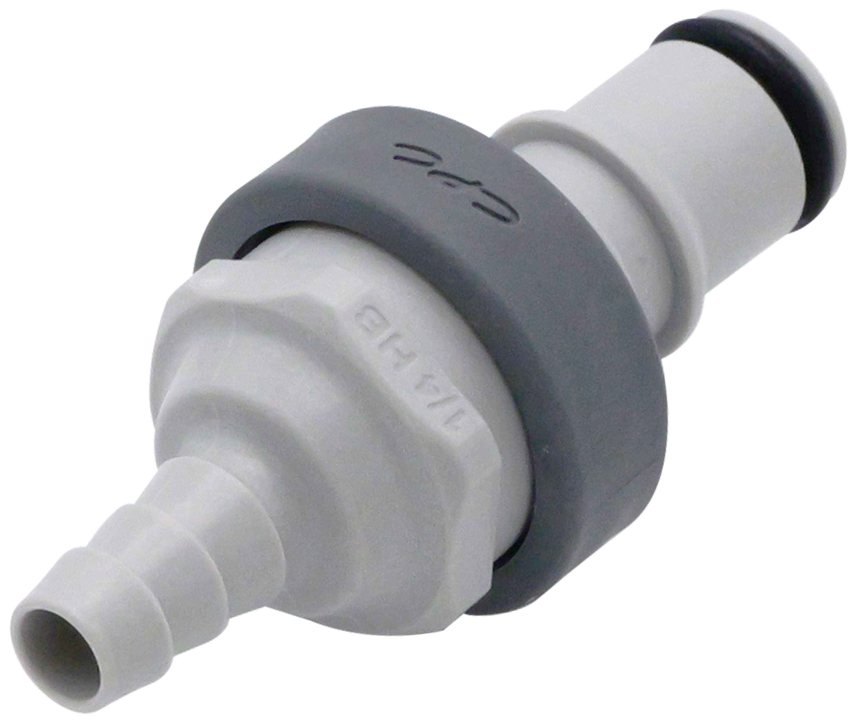Straight, Thumb Latch - NS4 Non-Spill Series Male to Tube Fitment 6,4mm (1/4") ID, PP (Polypropylene) - Glass Filled Grey, 1/4" Flow