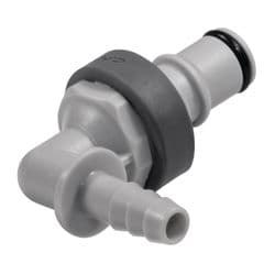 Male Thumb Latch - NS4 Non-Spill Series to  6,4mm (1/4") Tube Connection, Elbow, PP (Polypropylene) - Glass Filled, Shut-Off