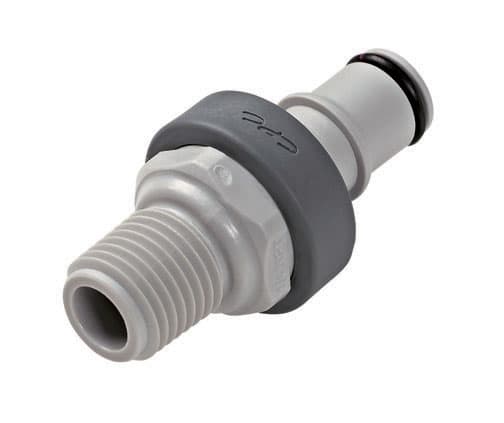 Straight, Thumb Latch - NS4 Non-Spill Series Male to NPT 1/4", PP (Polypropylene) - Glass Filled Grey, 1/4" Flow