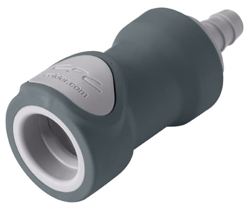 NS6 Weibliche Schnellverschlusskupplung, mit Ventil, Barb für 3/8"(9,5mm) ID Schlauch, PP grau, bns (Bulk, unsteril)