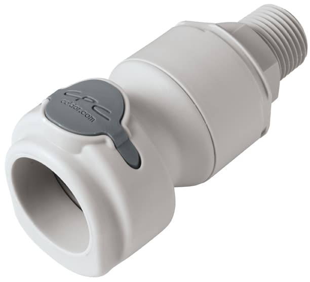 NSH Weibliche Schnellverschlusskupplung, mit Ventil, 1/2" NPT Gewinde, PP grau, bns (Bulk, unsteril)