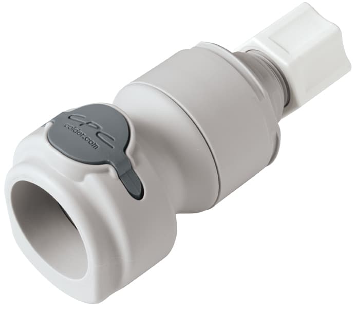 NSH Weibliche Schnellverschlusskupplung, mit Ventil, Quetschverbindung für 1/2" (12,7mm) AD Schlauch, PP grau, bns (Bulk, unsteril)