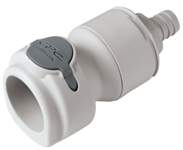 NSH Weibliche Schnellverschlusskupplung, mit Ventil, Barb für 1/2"(12,7mm) ID Schlauch, PP grau, bns (Bulk, unsteril)