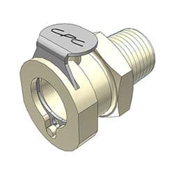 Female Thumb Latch - PLC/LC Series to  1/4" Male BSPP Thread, Straight, PP (Polypropylene), Open-Flow