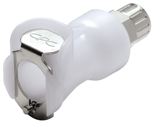 PLC Weibliche Schnellverschlusskupplung, offen, PTF für 1/4"(6,4mm) AD Schlauch, Acetal weiß, bns (Bulk, unsteril)