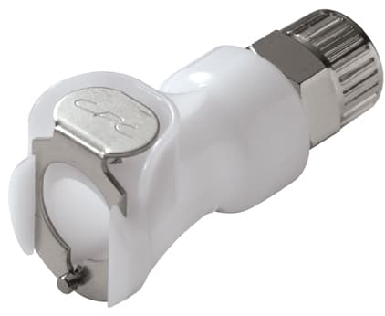 PLC Weibliche Schnellverschlusskupplung, offen, PTF für 3/8"(9,5mm) AD Schlauch, Acetal weiß, bns (Bulk, unsteril)