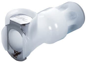 PLC Weibliche Schnellverschlusskupplung, offen, Push-In für 1/4"(6,4mm) AD Schlauch, Acetal weiß, bns (Bulk, unsteril)