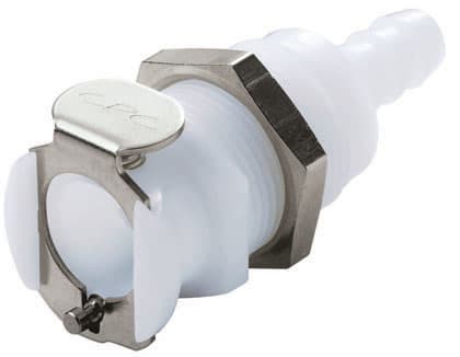 PLC Weibliche Gehäusedurchführung offen, Barb für 1/4"(6,4mm) ID Schlauch, Acetal weiß, bns (Bulk, unsteril)