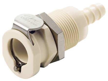 PLC Weibliche Gehäusedurchführung offen, Barb für 1/4"(6,4mm) ID Schlauch, PP beige, bns (Bulk, unsteril)