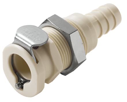 PLC Weibliche Gehäusedurchführung offen, Barb für 3/8"(9,5mm) ID Schlauch, PP beige, bns (Bulk, unsteril)