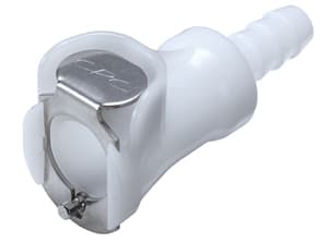 PLC Weibliche Schnellverschlusskupplung, offen, Barb für 1/4"(6,4mm) ID Schlauch, Acetal weiß, bns (Bulk, unsteril)
