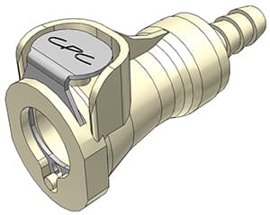 PLC Weibliche Schnellverschlusskupplung, offen, Barb für 1/4"(6,4mm) ID Schlauch, PP beige, bns (Bulk, unsteril)