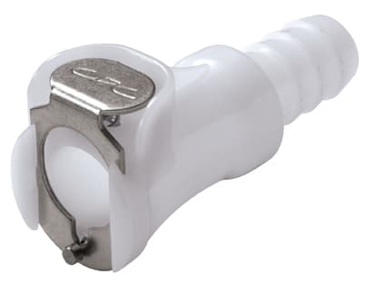 PLC Weibliche Schnellverschlusskupplung, offen, Barb für 3/8"(9,5mm) ID Schlauch, Acetal weiß, bns (Bulk, unsteril)