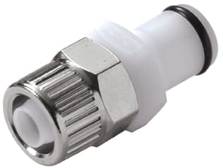 PLC Männliche Schnellverschlusskupplung, offen, PTF für 3/8"(9,5mm) AD Schlauch, Acetal weiß, bns (Bulk, unsteril)