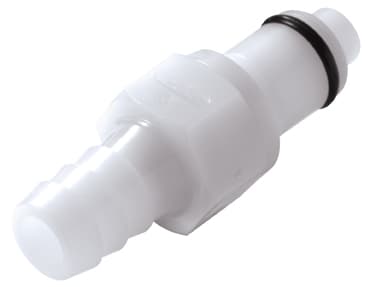 PLC Männliche Schnellverschlusskupplung, offen, Barb für 3/8"(9,5mm) ID Schlauch, Acetal weiß, bns (Bulk, unsteril)