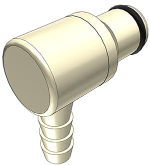 PLC Männlicher Ellbogenkonnektor, offen, Barb für 1/4"(6,4mm) ID Schlauch, PP beige, bns (Bulk, unsteril)