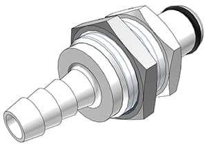 PLC Männliche Gehäusedurchführung, offen, Barb für 1/4"(6,4mm) ID Schlauch, Acetal weiß, bns (Bulk, unsteril)