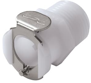PLC Weibliche Schnellverschlusskupplung, mit Ventil, 3/8" NPT Gewinde, Acetal weiß, bns (Bulk, unsteril)