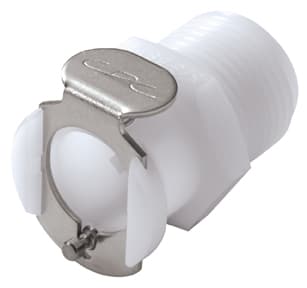 PLC Weibliche Schnellverschlusskupplung, mit Ventil, 3/8" BSPT Gewinde, Acetal weiß, bns (Bulk, unsteril)