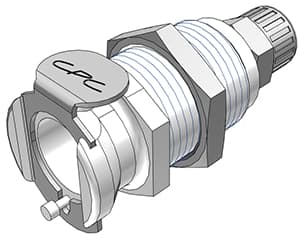 Panel Mount, Thumb Latch - PLC/LC Series Female to PTF (Push to Fit) 6,4mm (1/4") OD, Acetal White, 1/4" Flow, Metal Latch