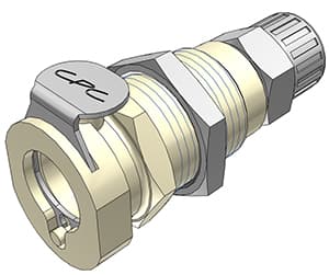 PLC Weibliche Gehäusedurchführung mit Ventil, PTF für 3/8"(9,5mm) AD Schlauch, PP beige, bns (Bulk, unsteril)