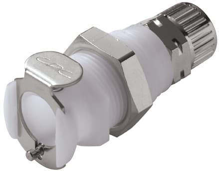 PLC Weibliche Gehäusedurchführung mit Ventil, PTF für .394"(10,0mm) AD Schlauch, Acetal weiß, bns (Bulk, unsteril)