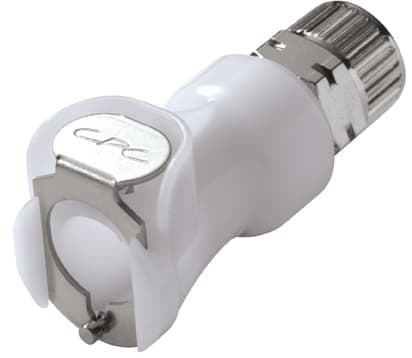 PLC Weibliche Schnellverschlusskupplung, mit Ventil, PTF für .394"(10,0mm) AD Schlauch, Acetal weiß, bns (Bulk, unsteril)