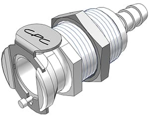 PLC Weibliche Gehäusedurchführung mit Ventil, Barb für 1/4"(6,4mm) ID Schlauch, Acetal weiß, bns (Bulk, unsteril)