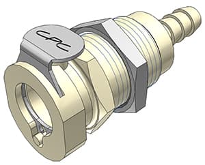 PLC Weibliche Gehäusedurchführung mit Ventil, Barb für 1/4"(6,4mm) ID Schlauch, PP beige, bns (Bulk, unsteril)