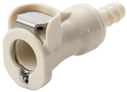 PLC Weibliche Schnellverschlusskupplung, mit Ventil, Barb für 1/4"(6,4mm) ID Schlauch, PP beige, bns (Bulk, unsteril)