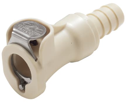 PLC Weibliche Schnellverschlusskupplung, mit Ventil, Barb für 3/8"(9,5mm) ID Schlauch, PP beige, bns (Bulk, unsteril)
