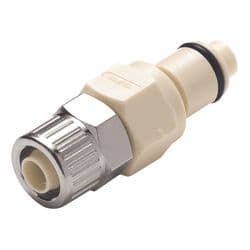 Male Thumb Latch - PLC/LC Series to  9,5mm (3/8") Tube Connection PTF (Push to Fit), Straight, PP (Polypropylene), Shut-Off