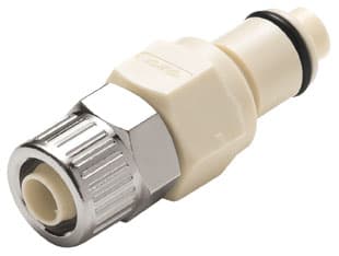 PLC Männliche Schnellverschlusskupplung, mit Ventil, PTF für 3/8"(9,5mm) AD Schlauch, PP beige, bns (Bulk, unsteril)