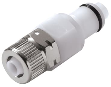 PLC Männliche Schnellverschlusskupplung, mit Ventil, PTF für 5/16"(8,0mm) AD Schlauch, Acetal weiß, bns (Bulk, unsteril)
