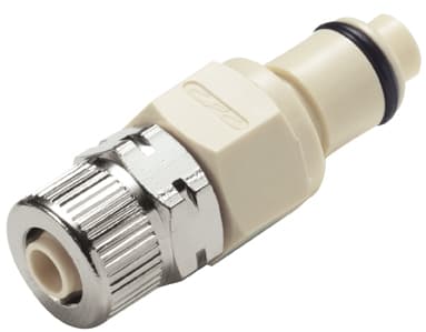 PLC Männliche Schnellverschlusskupplung, mit Ventil, PTF für 5/16"(8,0mm) AD Schlauch, PP beige, bns (Bulk, unsteril)