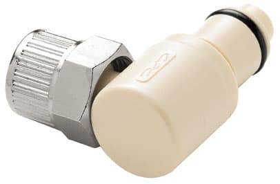 PLC Männlicher Ellbogenkonnektor, mit Ventil, PTF für 3/8"(9,5mm) AD Schlauch, PP beige, bns (Bulk, unsteril)