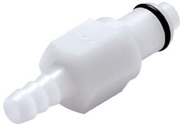 PLC Männliche Schnellverschlusskupplung, mit Ventil, Barb für 1/4"(6,4mm) ID Schlauch, Acetal weiß, bns (Bulk, unsteril)