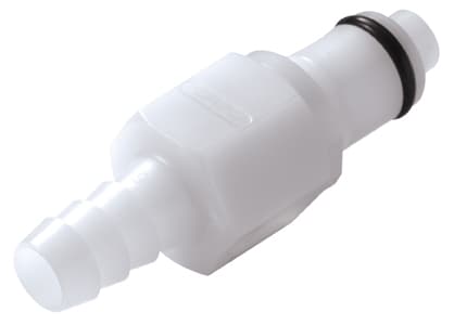 PLC Männliche Schnellverschlusskupplung, mit Ventil, Barb für 5/16"(8,0mm) ID Schlauch, Acetal weiß, bns (Bulk, unsteril)
