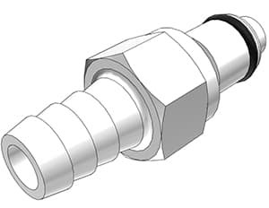 PLC Männliche Schnellverschlusskupplung, mit Ventil, Barb für 3/8"(9,5mm) ID Schlauch, Acetal weiß, bns (Bulk, unsteril)