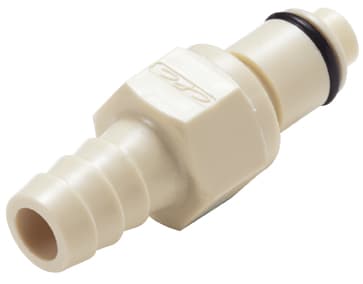 PLC Männliche Schnellverschlusskupplung, mit Ventil, Barb für 3/8"(9,5mm) ID Schlauch, PP beige, bns (Bulk, unsteril)