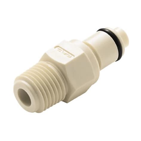 Straight, Thumb Latch - PLC/LC Series Male to SofTube 9,5mm (3/8") ID, PP (Polypropylene) Beige, 12,7mm (1/2") OD, 1/4" Flow