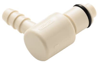 PLC Männlicher Ellbogenkonnektor, mit Ventil, Barb für 1/4"(6,4mm) ID Schlauch, PP beige, bns (Bulk, unsteril)