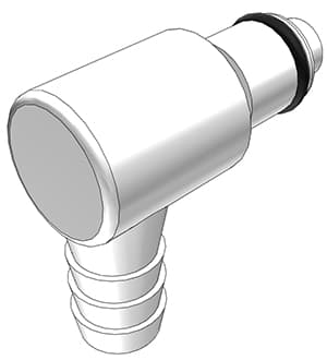 PLC Männlicher Ellbogenkonnektor, mit Ventil, Barb für 3/8"(9,5mm) ID Schlauch, Acetal weiß, bns (Bulk, unsteril)