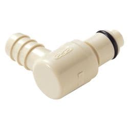 Male Thumb Latch - PLC/LC Series to  9,5mm (3/8") Tube Connection, Elbow, PP (Polypropylene), Shut-Off