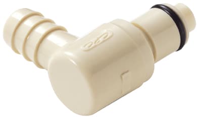 PLC Männlicher Ellbogenkonnektor, mit Ventil, Barb für 3/8"(9,5mm) ID Schlauch, PP beige, bns (Bulk, unsteril)